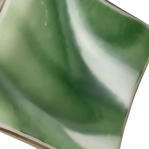 Fused Art Glass Trinket Dish Green And White Swirl Small Square 3" x .25" - Picture 7 of 7